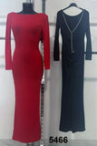 Abito Donna Lungo Longuette Spalle Scoperte con Collana Perle Vestito Elegante Rosso o Nero - 5466