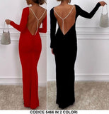 Abito Donna Lungo Longuette Spalle Scoperte con Collana Perle Vestito Elegante Rosso o Nero - 5466
