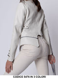 Giacca Donna Chiodo Eco Pelle Cerniere Borchie sulle Maniche Casual Elegante in 4 Colori - 5476