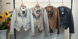Giacca Donna Chiodo Eco Pelle Cerniere Borchie sulle Maniche Casual Elegante in 4 Colori - 5476