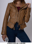 Giacca Donna Chiodo Eco Pelle Cerniere Borchie sulle Maniche Casual Elegante in 4 Colori - 5476