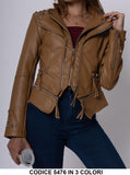 Giacca Donna Chiodo Eco Pelle Cerniere Borchie sulle Maniche Casual Elegante in 4 Colori - 5476