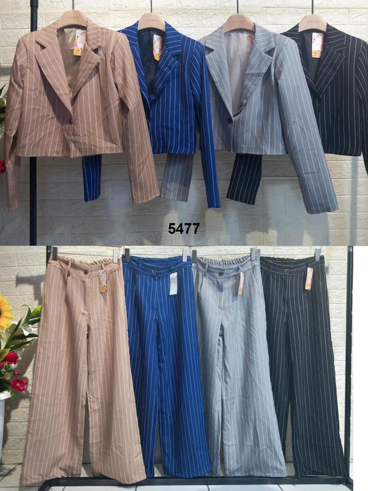 Tailleur Completo Gessato Giacca Corta Pantalone Zampa a Righe Casual Elegante in 4 Colori - 5477