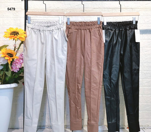 Pantalone Donna Ragazza Eco Pelle Aderente Casual Elastico in Vita in 3 Colori - 5479