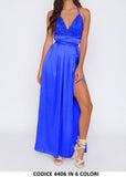 Abito Vestito Lungo Cerimonia Spacco Laterale e Coppe con paillettes in Blu Elettrico - 4406Out