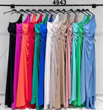 Abito Donna Lungo Mono Spalla Spacco Alto Morbido Elegante Vestito Cerimonia in 2 Colori - 4943Out