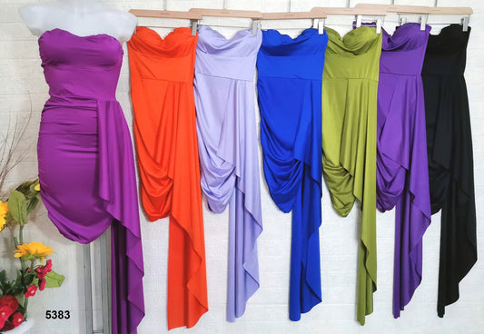 Abito Corto Elegante Cerimonia con Drappeggio laterale Vestito Donna Serata in Arancione - 5383