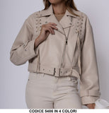 Giacca Donna Chiodo Eco Pelle Cerniere Dettaglio Intreccio Casual Elegante in 4 Colori - 5486