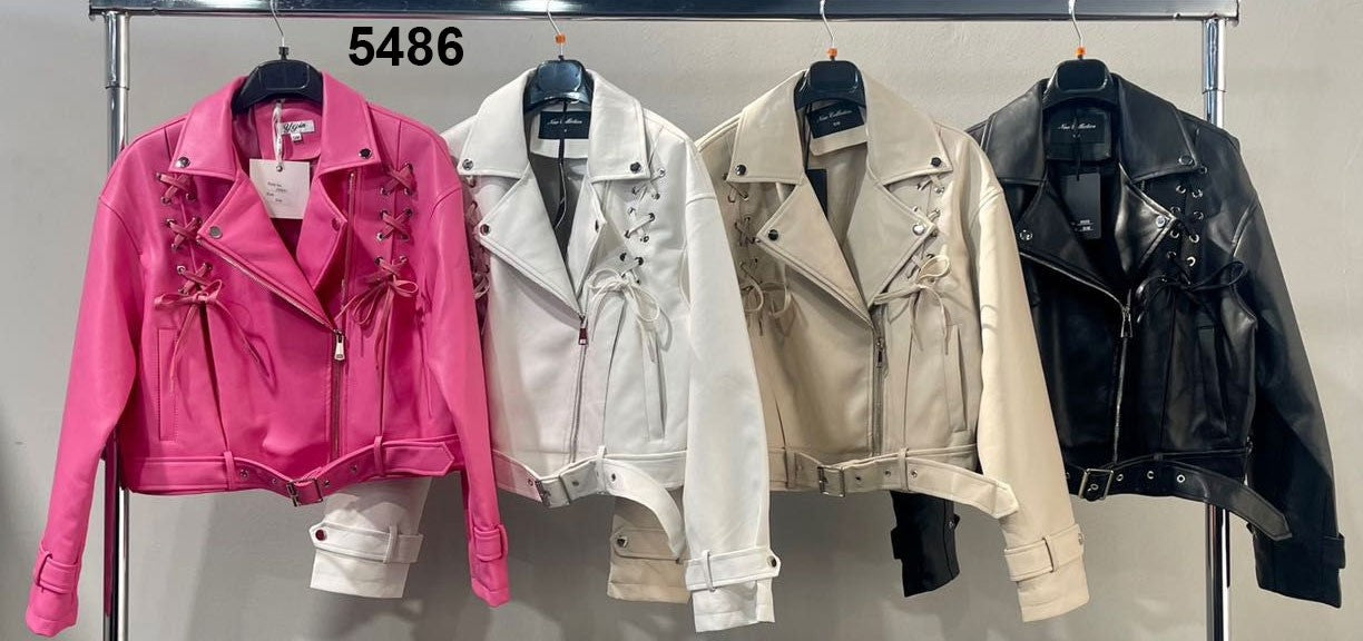 Giacca Donna Chiodo Eco Pelle Cerniere Dettaglio Intreccio Casual Elegante in 4 Colori - 5486