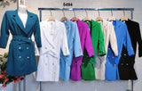 Abito Midi Corto Elegante Scollo V Bottoni Dorati Vestito Blazer Chic Cerimonia in 8 Colori - 5494