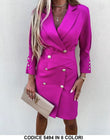 Abito Midi Corto Elegante Scollo V Bottoni Dorati Vestito Blazer Chic Cerimonia in 8 Colori - 5494