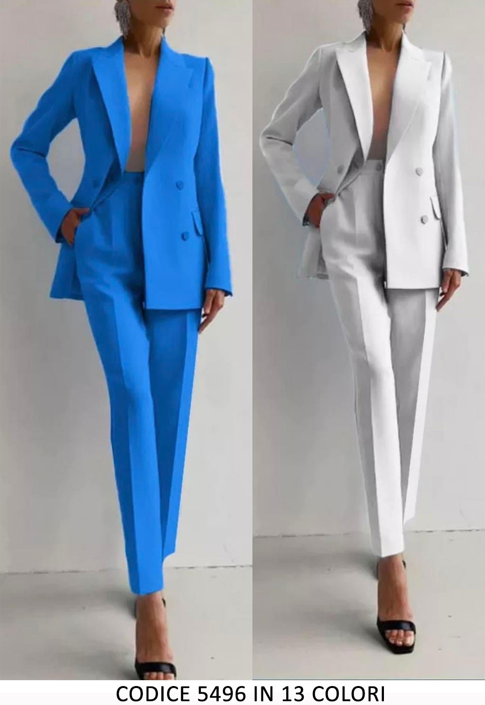 Tailleur Donna Giacca 4 Bottoni Pantalone Skinny Elegante Completo Lavoro in 13 Colori - 5496