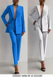 Tailleur Donna Giacca 4 Bottoni Pantalone Skinny Elegante Completo Lavoro in 13 Colori - 5496