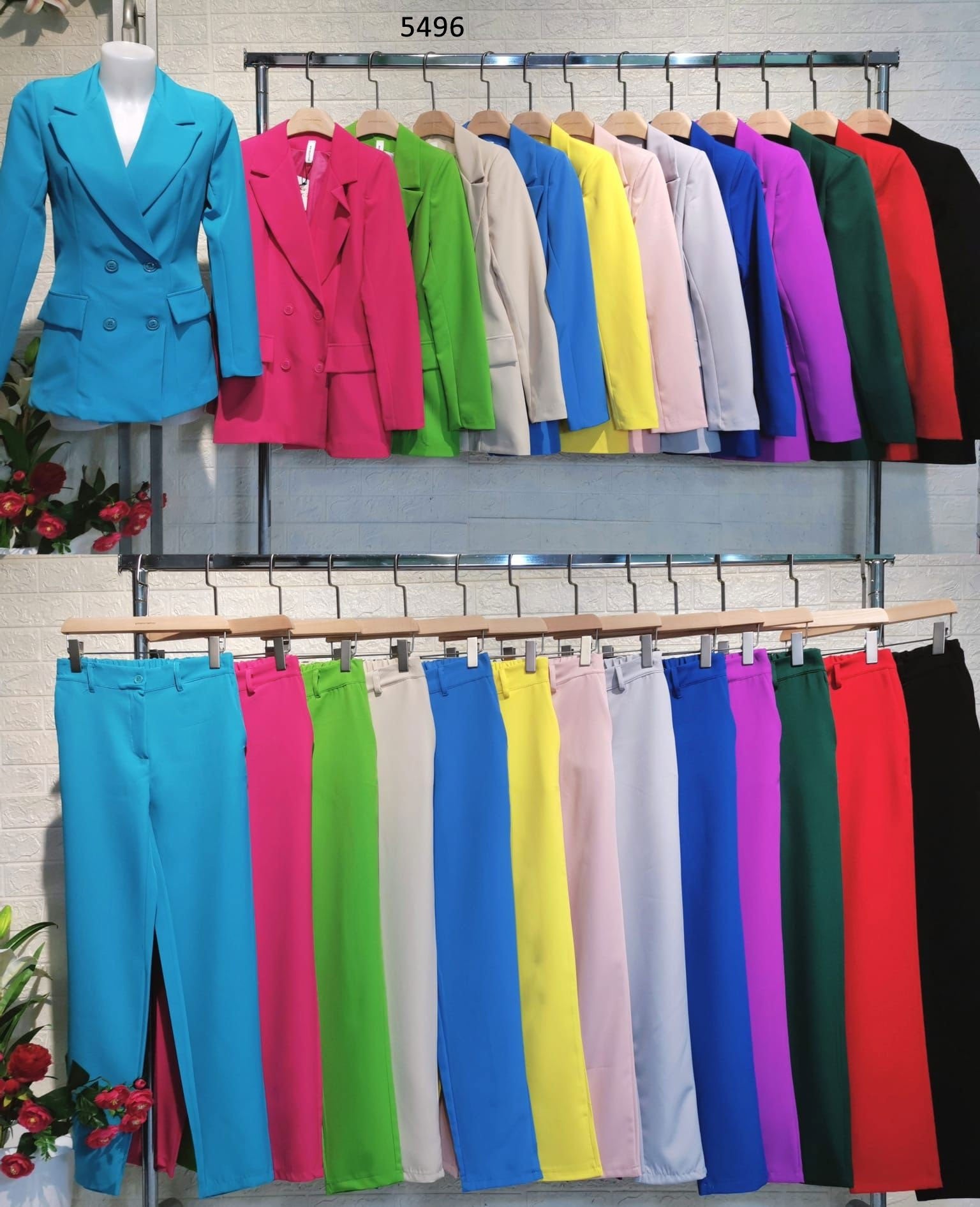 Tailleur Donna Giacca 4 Bottoni Pantalone Skinny Elegante Completo Lavoro in 13 Colori - 5496