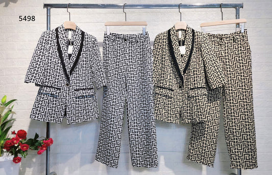 Tailleur Donna Giacca Blazer Pantalone Elegante Completo La Greca Casual Nero in 2 Colori - 5498