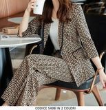 Tailleur Donna Giacca Blazer Pantalone Elegante Completo La Greca Casual Nero in 2 Colori - 5498