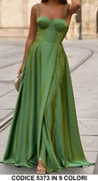 Abito Lungo Elegante da Cerimonia Spacco Centrale Bustino con Bretelle Vestito in 5 Colori - 5373Out