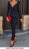Abito Lungo manica lunga Scollo V Fantasia Pallini Pois Elegante vestito Casual in 2 Colori - 5505