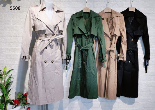 Cappotto Lungo Trench Donna con Cintura Casual Bottoni e Fibbie in 4 Colori - 5508