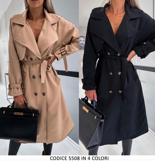 Cappotto Lungo Trench Donna con Cintura Casual Bottoni e Fibbie in 4 Colori - 5508