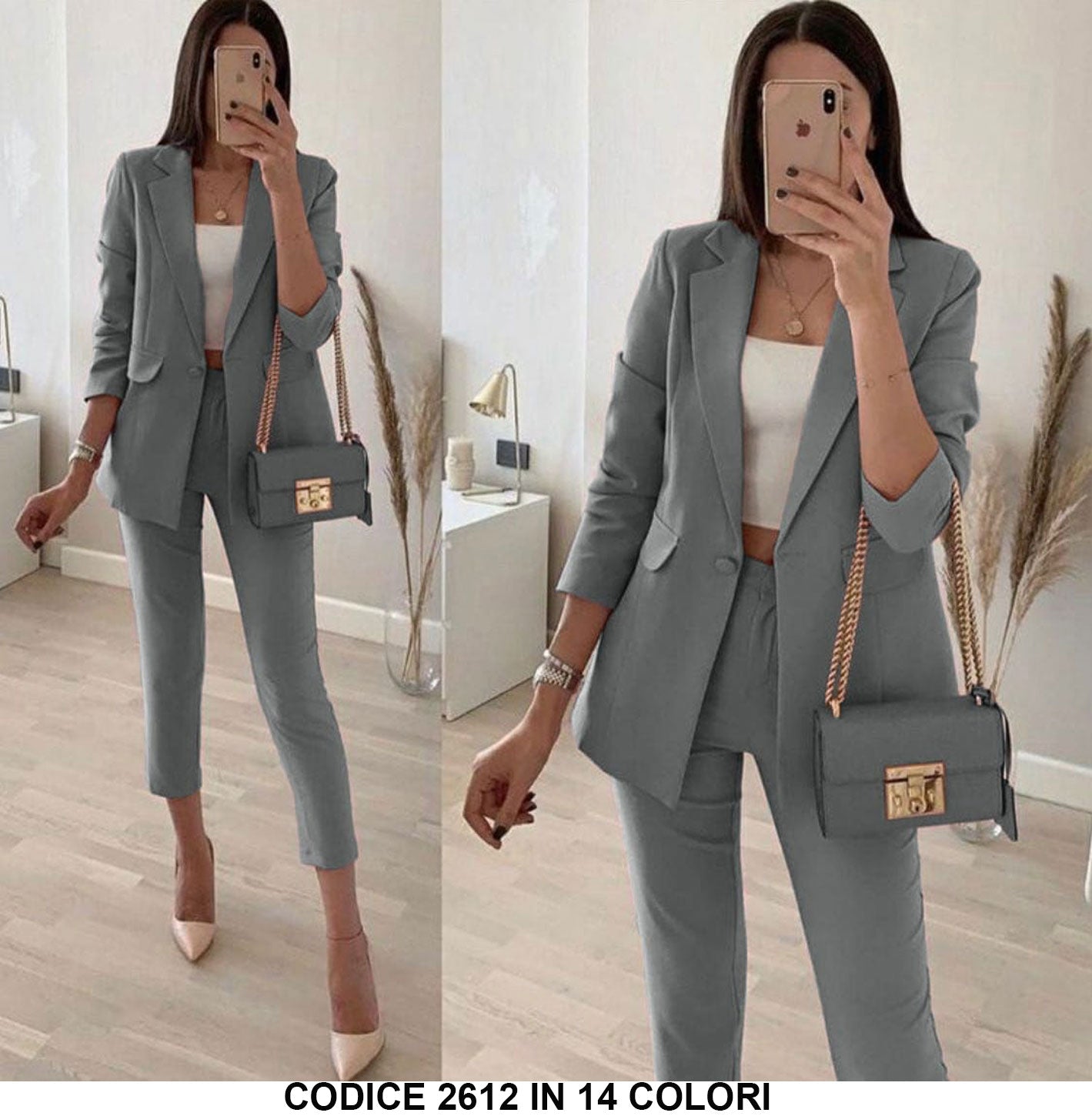 Tailleur Completo Donna Pantalone e Giacca Casual Elegante Lavoro Completo in 14 Colori - 2612