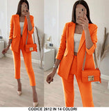Tailleur Completo Donna Pantalone e Giacca Casual Elegante Lavoro Completo in 14 Colori - 2612