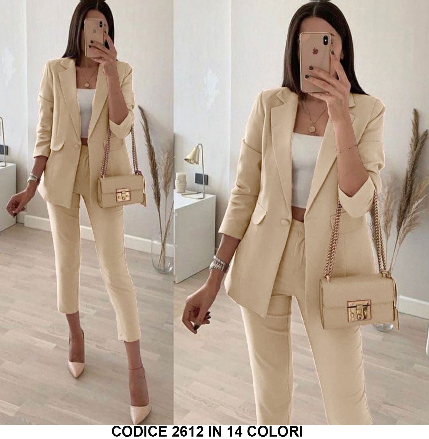 Tailleur Completo Donna Pantalone e Giacca Casual Elegante Lavoro Completo in 14 Colori - 2612