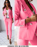 Tailleur Giacca e Pantaloni Eleganti Completo Donna Cerimonia 2 Pezzi con Bottoni Oro in 12 Colori - 3751