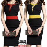 Vestito smanicato a tubino Nero con collo e fascia in vita colorata in Blu elettrico - 3950