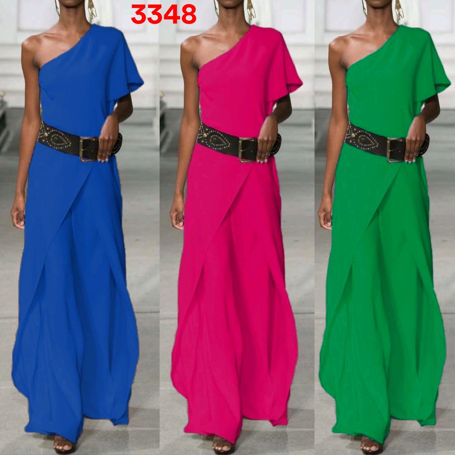 Tuta Donna Cocktail Lunga Gamba Larga Jumpsuit Casual Monospalla Manica Corta in 8 Colori - 2825