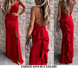 Abito Lungo Elegante da Cerimonia Vestito con Coda Smanicato Schiena Scoperta in 4 colori - 4319
