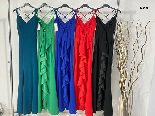 Abito Lungo Elegante da Cerimonia Vestito con Coda Smanicato Schiena Scoperta in 4 colori - 4319