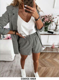 Tailleur 2 Pezzi Giacca e Shorts Pied de Poule Bianco Nero Quadretti - 4464