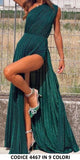 Abito da Cerimonia Lungo Elegante Brillantinato Stile Impero Vestito Evento Monospalla in 9 Colori - 4467